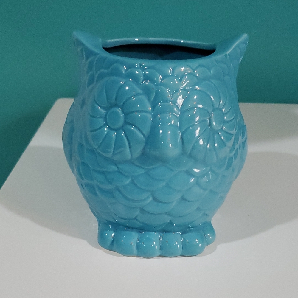 Blue Owl Ceramic Pencil Pen Container